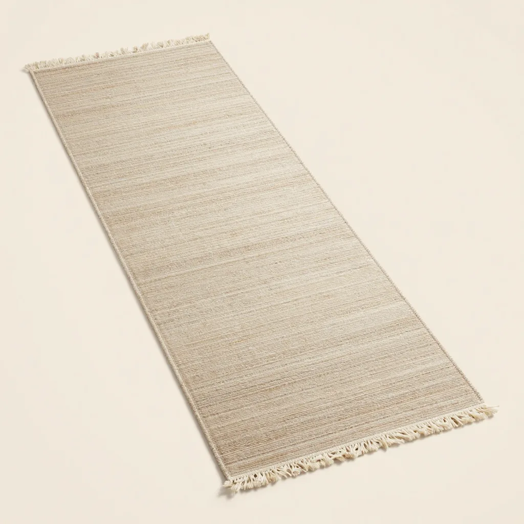 A long recycled-PET runner rug on a pale background